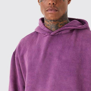 Men's Purple Hooded Pullover Jersey Sweatshirt 100% Cotton Camouflage Solid Color Regular Sleeve Winter Wear - Product Image 5