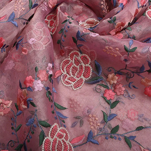 Tela de Georgette de Poliéster Bordada con Diseño Floral, Tela de Encaje Suave para Vestidos, Saris, Dupattas y Manualidades para Mujer - Product Image 2