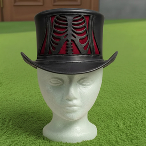 Premium Quality Custom Handmade Black Leather Skeleton Ribcage <b>Top</b> Hat Gothic Steampunk Halloween Cosplay - Product Image 3