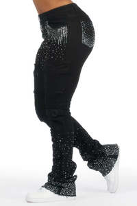 Women’s Y2K Customized Rhinestone Bow Jeans <b>Wide</b> <b>Leg</b> Baggy Denim Pants High Waist Loose Fit <b>Sparkly</b> Streetwear 100% Cotton Jeans - Product Image 3