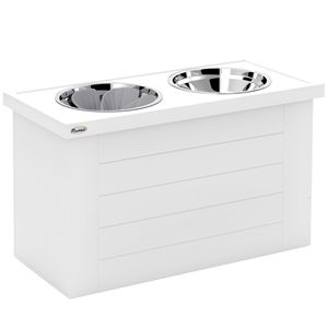 Ciotole Rialzate Bianche per Cani con Tappetino Anti-ingozzamento Facile da Pulire, Mobile Contenitore e 3 Ciotole in Acciaio Inossidabile per Cani di Taglia Grande ed Extra Grande - Product Image 1