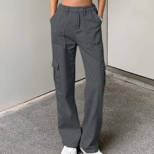 Pantalon cargo femme taille haute décontracté coupe ample multi-poches mode streetwear vente en gros - Product Image 1