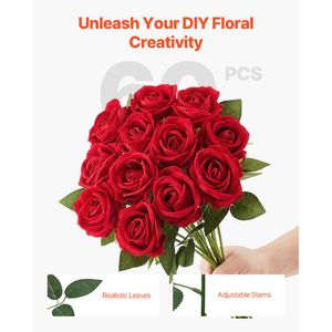60 Pezzi di Fiori Artificiali Realistici in Schiuma Rossa, Rose Finte Personalizzabili in Bulk per Bouquet da Sposa Fai-da-Te o Addio al Nubilato - Product Image 4