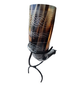 High quality Natural Ox <b>horn</b> <b>Drinking</b> <b>horn</b> with beautiful carved and leather holder Antique Imitation Art Collectible <b>Drinking</b> - Product Image 3