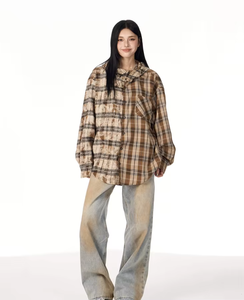 Sudadera Holgada con Capucha de Punto a Cuadros Bicolor para Mujer, Estilo Americano Vintage y de Alta Gama, para Primavera/Otoño/Invierno - Product Image 5