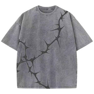 Camiseta Oversize de Algodón con Lavado Ácido para Hombre, Estilo Vintage Streetwear Hip Hop, Lisa, Venta al por Mayor - Product Image 1