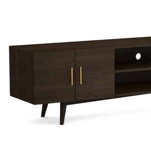 Mueble para TV de Madera de Teca Sólida de Estilo Moderno de Mediados de Siglo, Centro de Entretenimiento con Cajones y Estante Abierto, Mueble para el Hogar - Product Image 6