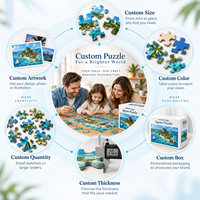 Vente en gros de puzzles de 500 pièces, île tropicale avec phare, avec affiche de référence HD, boîte cadeau, logo personnalisé pour adultes et familles