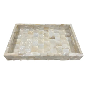 Handmade Natural Mother Of Pearl Inlay Serving Tray Luxury Shell Decorative Ottoman Coffee Table Tray With <b>Handles</b> Home Decor - Product Image 3