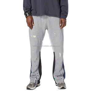 Venta caliente Streetwear Hombres Gris Fleece Flared Stacked Sweatpants Hombres Distressed Jogging Pantalones transpirables - Product Image 3