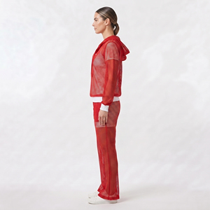 Conjunto de chándal de malla transparente para mujer con sudadera con botones y pantalones acampanados, ideal para discoteca de verano - Product Image 4