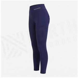 North Appalachia High Waist Full Length Yoga <b>Leggings</b> <b>With</b> <b>Pockets</b> Four-Way Stretch Solid Navy Blue Seamless Design - Product Image 3