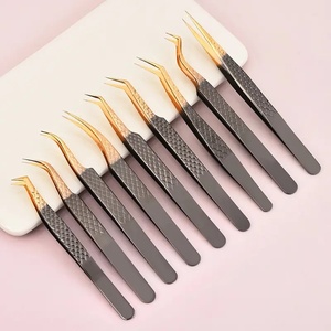 Ensemble de pinces à cils en acier inoxydable personnalisables Ryzer Studio, 1 pièce, pointe incurvée et pointue pour les extensions de cils et les outils de maquillage - Product Image 1