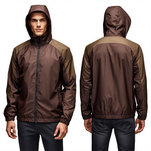 Custom Manufacturing <b>Men's</b> Brown <b>Lightweight</b> Windbreaker <b>Jacket</b> Hooded Premium Nylon Everyday Outerwear Design - Product Image 4