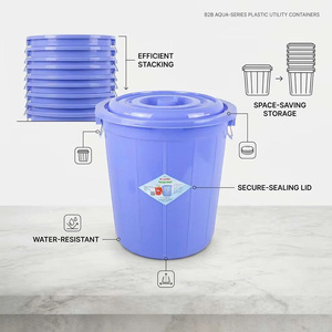 B2B BPA Free PP <b>Plastic</b> Utility Container 25L Round Stackable Storage <b>Bin</b> With Secure Lid Water-Resistant <b>Kitchen</b> Use - Product Image 1