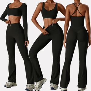 Ropa de Yoga y Gimnasio de Fábrica, Premium, Alta Calidad, 78% Nailon, 22% Elastano, Conjunto Deportivo de Manga Larga para Mujer, Top Deportivo, Leggings, Fitness - Product Image 4