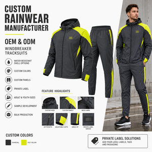 Custom Printed Logo Panel Hooded Solid Raglan Windbreaker Set Windproof Nylon Fabric Raglan Sleeve Panel Design Wholesale OEM - Product Image 3
