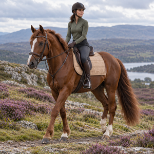 Tapis de selle de cheval beige rembourré avec contour supérieur et bordure |   Conception rembourrée à canaux avec sangles sécurisées pour l'équitation - Product Image 3