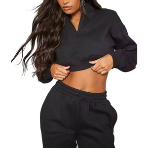 Women's Black Quarter-<b>Zip</b> Full Length Sweatshirt Full Sleeve Solid Color Casual Tracksuit Top Breathable Acid Wash Printed - Product Image 4