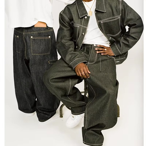 Jeans baggy taille basse personnalisés pour hommes, style streetwear, en denim selvedge noir uni, fabricant de jeans baggy - Product Image 5