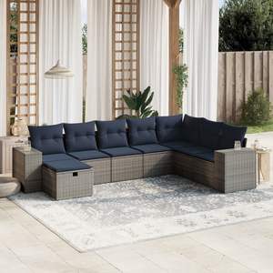 Juego de sofás de patio de ratán sintético gris de 8 piezas con cojines, muebles duraderos para exteriores - Product Image 1