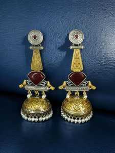 OM Fashion Studio tradicional India oxidado pendientes ligeros multifunción antiguo Oro Verde piedra estilo étnico colgante - Product Image 3