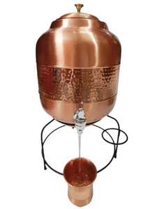Pure Copper Water Dispenser Tank Middle Hammered Finish Storage Pot Matka <b>Jar</b> Container with Spigot <b>Tap</b> - Product Image 3