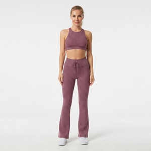 <b>Women</b> High Waist <b>Flare</b> <b>Leggings</b> Stripe Print Full Length Tummy Control Leggins Knitted Drawstring Waist <b>Leggings</b> Custom Printed - Product Image 3