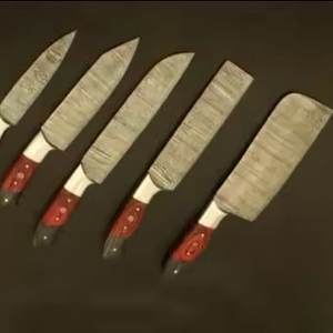 Ensemble de couteaux de chef écologiques et ambidextres, 10 pièces, lames en acier Damas, manches en bois de rose, finition mate - Product Image 1