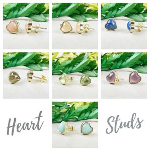 Pendientes de botón con cabujón de corazón de 9 mm, chapados en oro |   Pendientes de Plata de Ley 925 para Mujer |   Joyería al por Mayor - Product Image 5