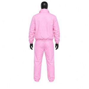 Unisex <b>Pink</b> <b>Tracksuit</b> Set Full Length Zipper Sweatshirt Solid Color Casual Pants With Side Pockets 100% Polyester Spring Wear - Product Image 5