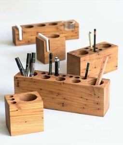 Organisateur de bureau en bois de style nordique, grand format, unique, avec 6 compartiments pour crayons, rangement esthétique pour l'école et l'espace de travail moderne - Product Image 6