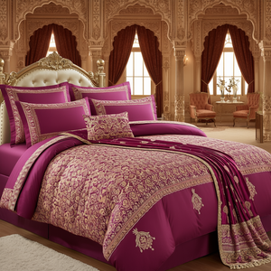 Grand Gulab 8-Piece Premium Wedding Bedding Set 200TC Fitted Sheet and <b>Bed</b> <b>Covers</b> King Size-for Home or Hotel Gift - Product Image 3
