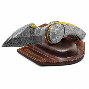 Burraq DIY OEM Custom Handmade Damascus Steel Pocket Knife Beautiful Handle Leather Sheath 8-inch <b>Clip</b> Point Blade for Outdoor - Product Image 2
