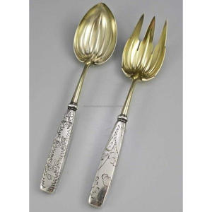 American Style Stainless Steel Gold Plated Salad Spoon And Fork Cutlery <b>Sets</b> With Resin Handles Dishwasher Safe & Eco Friendly - Product Image 2