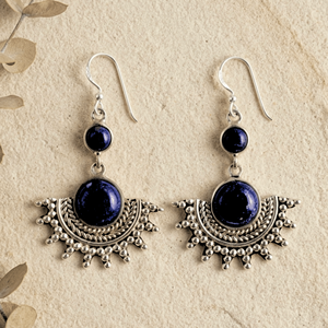 Pendientes de Lapislázuli en Plata de Ley 925, Gema Azul Natural, Piedra de Nacimiento de Septiembre, Joyería Étnica Hecha a Mano con Diseño Floral, Regalo - Product Image 2