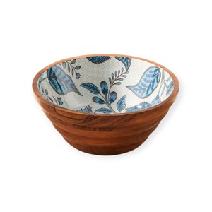 ชามไม้ทำมือพร้อมเคลือบลายดอกไม้สีน้ำเงินด้านใน ชามตกแต่งสำหรับใส่ของว่างและใช้ในบ้าน - Product Image 1