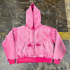New Fashion Streetwear Vintage Hoodie Cotton Sun Faded Acid Wash Hoodie French Terry Blank <b>Cropped</b> <b>Zip</b> <b>up</b> Boxy Hoodie for Men - Product Image 1