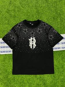 เสื้อยืดลำลองผู้ชายและผู้หญิงแบบใหม่ ประดับเพชรเทียม ผ้าฝ้าย 100% ทรงโอเวอร์ไซส์ รับสั่งทำไซส์และดีไซน์ - Product Image 2