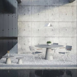 Mesa de Centro Redonda de Cemento de Lujo con Base Central Tipo Pedestal, Duradera y Fácil de Limpiar, para Sala de Estar - Product Image 1