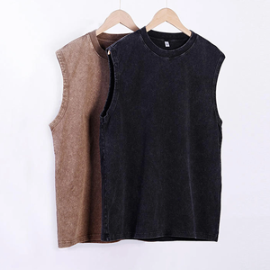 Camiseta sin mangas de algodón lavado para hombre, cuello redondo, estilo casual, streetwear, camiseta sin mangas de gran venta - Product Image 6