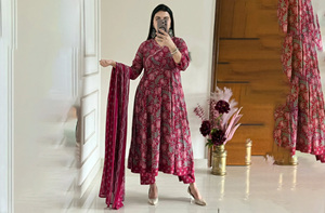 Best Selling Traditional Indian Style Muslin Anarkali Alia Cut Suit Long Gown With Designer Dupatta for Women Party Wear Dress - Product Image 1