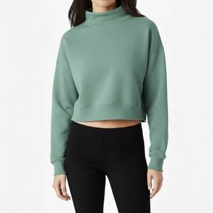 Newly Designed Women's Mock Neck Oversized Drop Shoulder <b>Plus</b> <b>Size</b> Cropped Breathable Lightweight Your Own Logo Sweatshirts OEM - Product Image 4