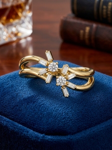 Anillo de Compromiso de Oro Blanco con Diamantes y Esmeraldas en Corte Pera, Certificado IGI, Oro Sólido de 14K, Anillo de Boda Romántico para Mujer - Product Image 6