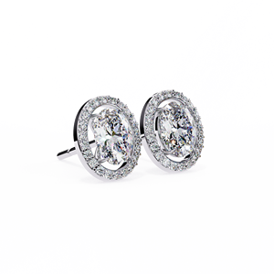 Pendientes Unisex de Oro Rosa con Diamantes de Corte Ovalado, Halo Natural E/Fancy Light Color, Certificados por IGI, Clásicos para Compromiso o Aniversario - Product Image 2