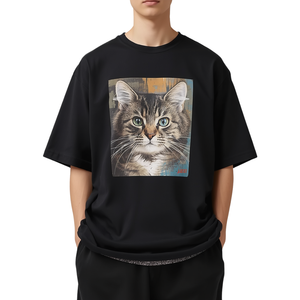 Men Front Logo Oversized <b>Screen</b> Print Boxy T-Shirt with Cotton <b>Bamboo</b> Fabric Canvas Weave High Street Style - Product Image 4