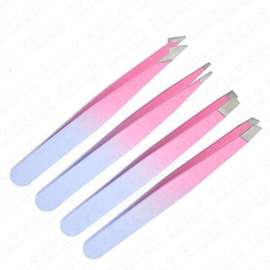 Juego de 4 Pinzas para Cejas de Acero Inoxidable con Punta Inclinada, Recubrimiento Degradado Rosa y Morado, Herramientas de Belleza de Precisión OEM - Product Image 2