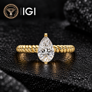 Anillo de Diamante Cultivado en Laboratorio con Corte Pera, Oro Sólido de 14K/18K, Banda Trenzada, Solitario, 1.00 CT, DEF VVS, Certificado IGI, Anillo de Compromiso ODM - Product Image 1
