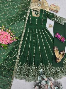 Designer Green Anarkali Gown for Women with Heavy Embroidery and Dupatta Traditional Festive Wedding <b>Party</b> Wear - Product Image 3