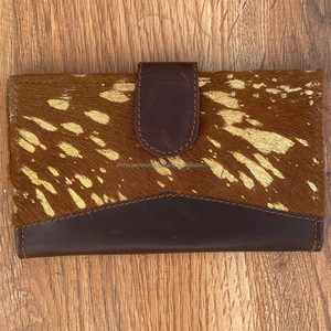 กระเป๋าสตางค์หนังวัวแบบพับสองตอนทำด้วยมือกระเป๋าสตางค์แบบตะวันตกใส่บัตรเครดิตโลหะหนังแท้สำหรับผู้หญิง - Product Image 2